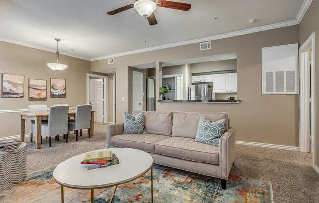 Spacious Living Area with Ceiling Fan