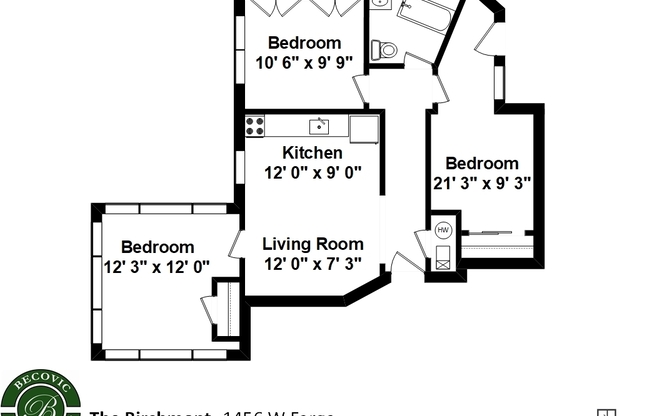 3 beds, 1 bath, 632 sqft, $2,350, Unit 1456-208