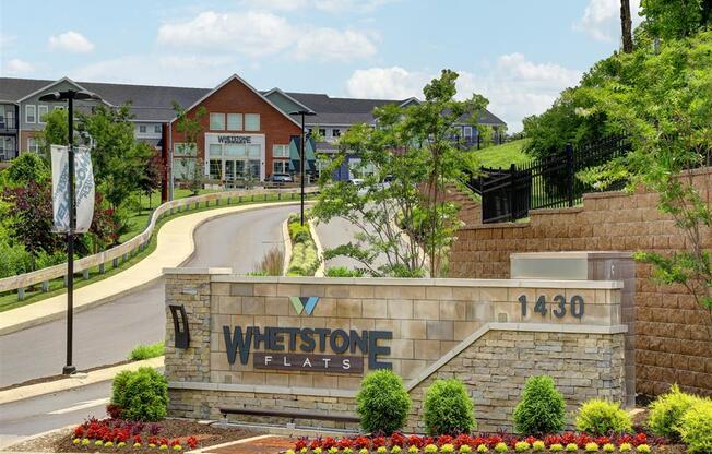 Welcoming Property Sign at Whetstone Flats, Nashville, TN, 37211