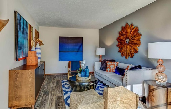 Spacious living room at Bedford Commons and Heathermoor apartments