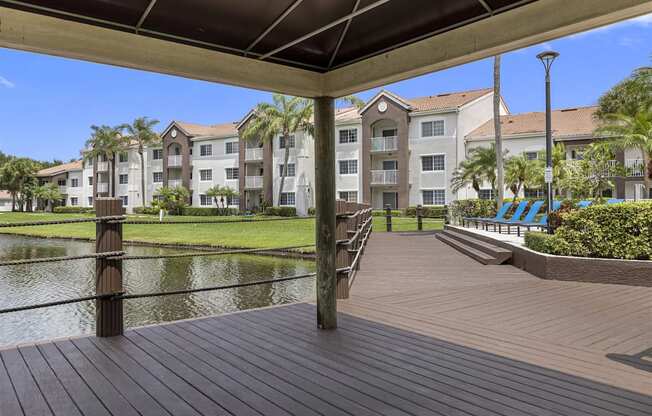 Large lakeside deck for lounging