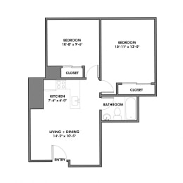 2 beds, 1 bath, 560 sqft, $1,988