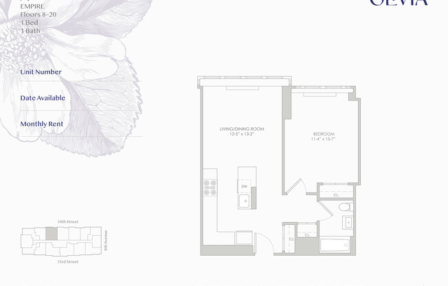 1 bed, 1 bath, 653 sqft, $4,700, Unit 11A