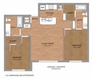 2 beds, 2 baths, 1,032 sqft, $1,695