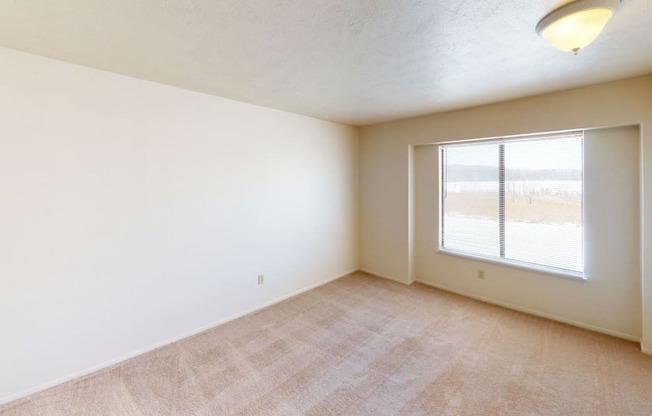 bedroom with a large window and a closet