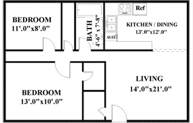 Chateau: Beds - 2: Baths - 1: SqFt Range - 644 to 644