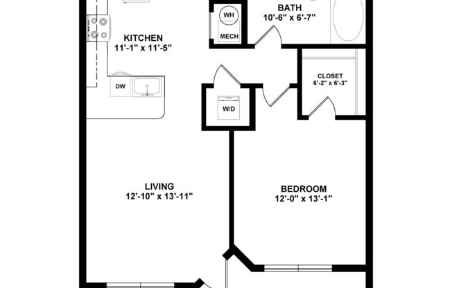 1 bed, 1 bath, 622 sqft, $1,399