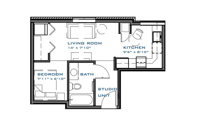 1 bed, 1 bath, 403 sqft, $1,375, Unit 504