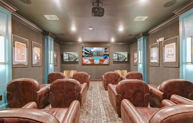 Movie theater at Delaneaux Apartments in New Orleans