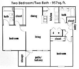 2 beds, 2 baths, 957 sqft, $1,525