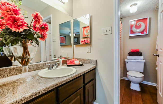 apartment bathroom at Oaks at Greenview, Houston, TX, 77015