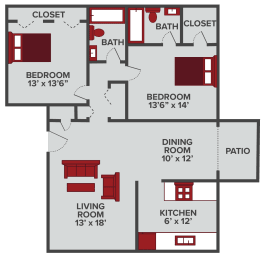 2 beds, 2 baths, 984 sqft, $975