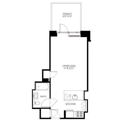 Studio, 1 bath, 505 sqft, $4,516, Unit 02K