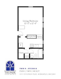 Studio, 1 bath, 348 sqft, $820