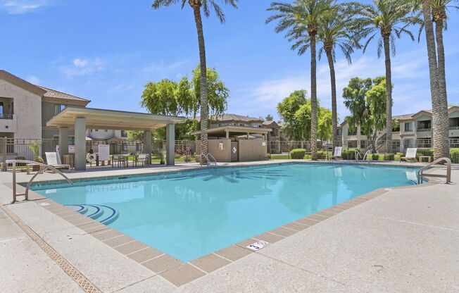 A beautifully resurfaced pool to enjoy in the summer months at Adiamo Palm Valley, Arizona