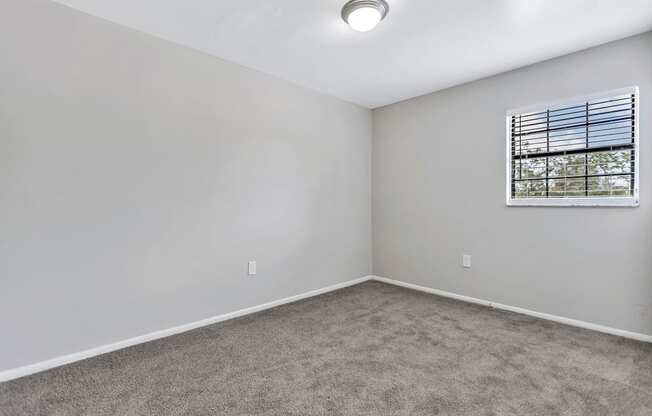 an empty room with carpet and a window