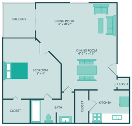 1 bed, 1 bath, 875 sqft, $955