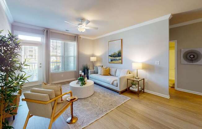 a spacious living room with luxury vinyl flooring