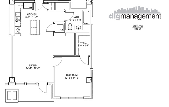 1 bed, 1 bath, 713 sqft, $3,200, Unit 3833-707