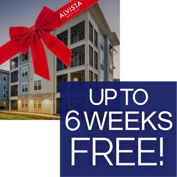 A red bow is tied to a building with a sign that reads "Up to 6 weeks free!"