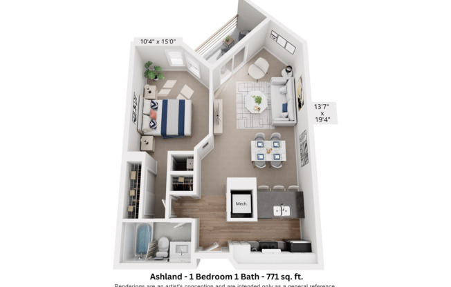 1 bed, 1 bath, 771 sqft, $1,635, Unit 323