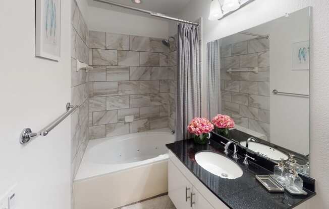 this is a photo of the bathroom in the 1 bedroom clipper floor plan at nant