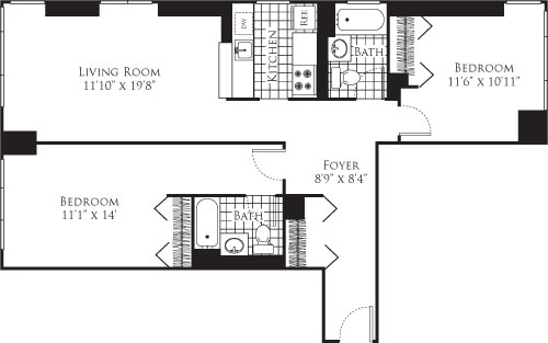 2 beds, 2 baths, 1,097 sqft, $7,153, Unit 20B