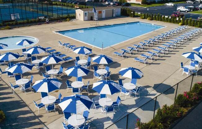 overhead of pool and sundeck at Heatherwood House at Ronkonkoma, New York