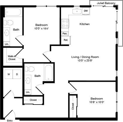 2 beds, 2 baths, 1,042 sqft, $3,308, Unit 619