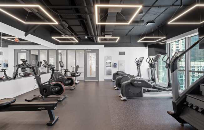 Cardio equipment in the fitness center at Shoreham and Tides, Chicago Illinois