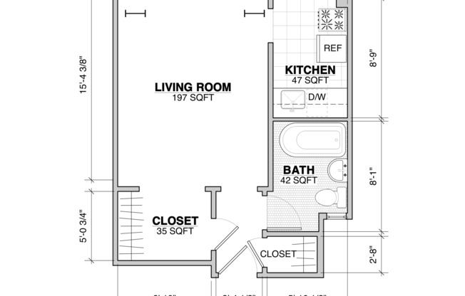 Studio, 1 bath, 361 sqft, $1,895