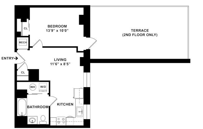 1 bed, 1 bath, 503 sqft, $2,095, Unit H-522