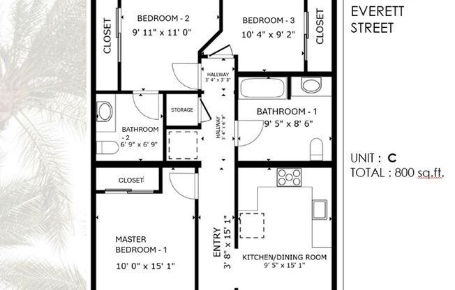 3 beds, 1.5 baths, 800 sqft, $2,995, Unit Unit C