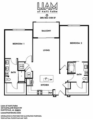 2 beds, 2 baths, 1,308 sqft, $1,875