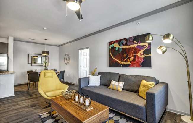 a living room with a couch and a coffee table