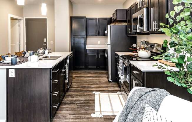 Large kitchens with quarts countertops at The Westline at Flanagan Lake in Omaha, NE