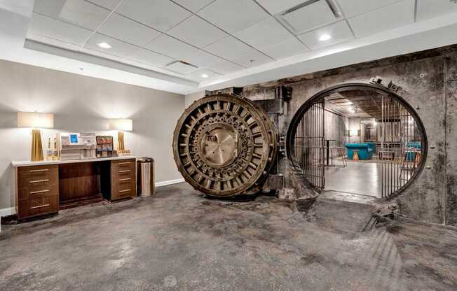 A large clock is the focal point of this room.