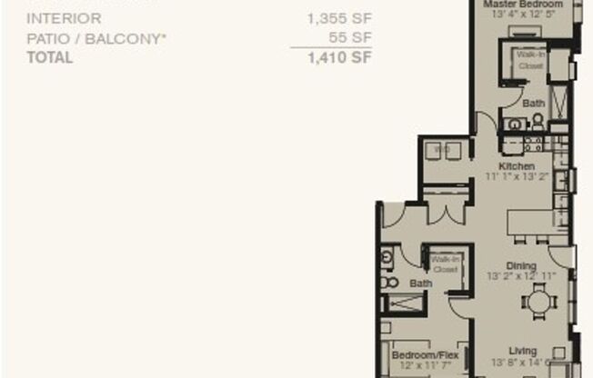 2 beds, 2 baths, 1,355 sqft, $2,200