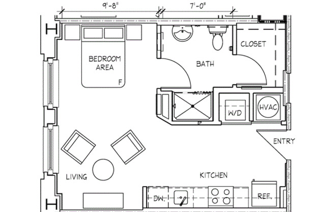 Studio, 1 bath, 450 sqft, $1,195