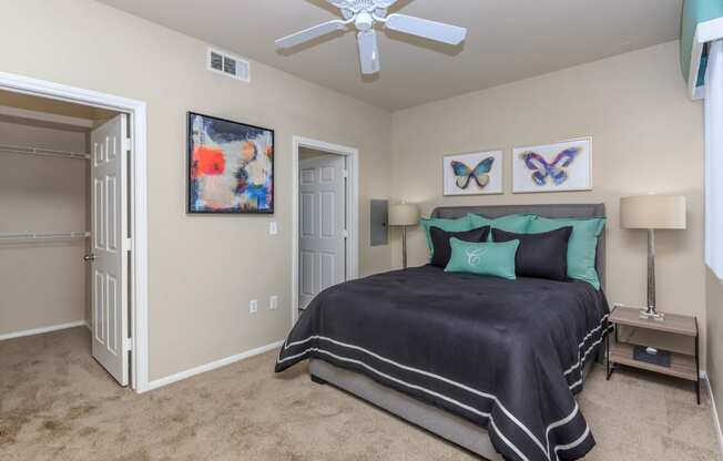 Bed with pillows at The Covington by Picerne, Las Vegas