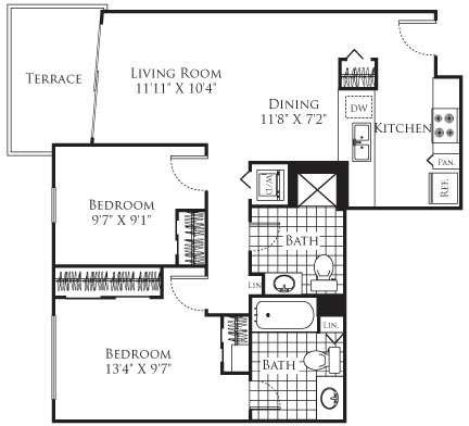 2 beds, 2 baths, 934 sqft, $2,942, Unit 243