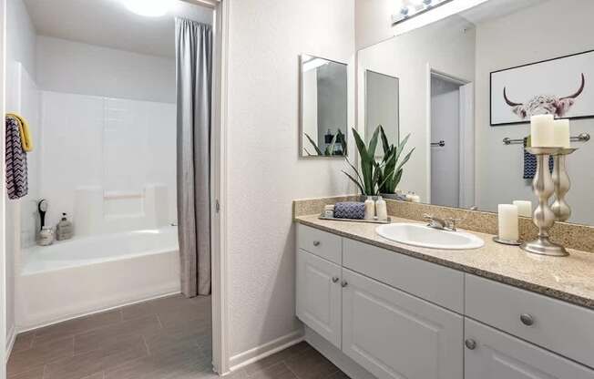 Bathroom With Bathtub at Towers at Costa Verde Apartments, San Diego, CA