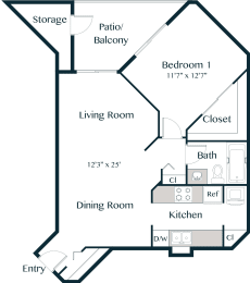 1 bed, 1 bath, 717 sqft, $1,075