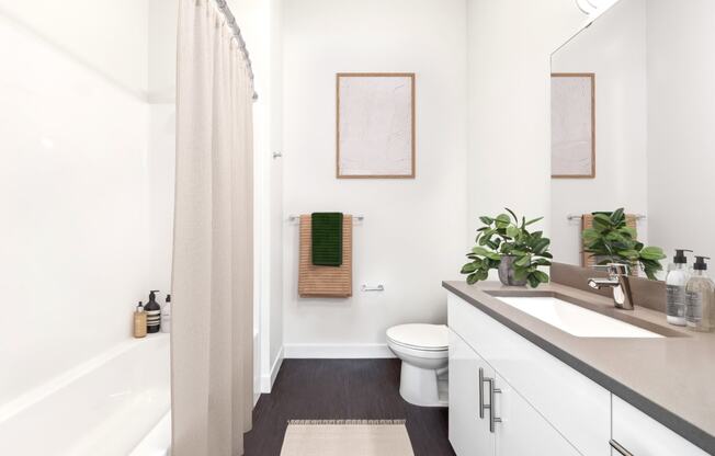 a bathroom with a sink and a toilet and a shower