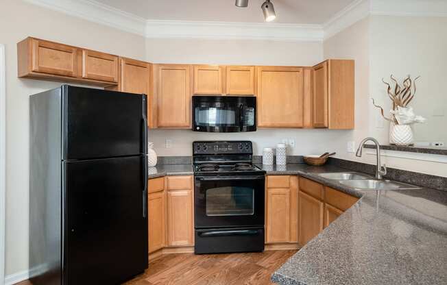 Carrington Place at Shoal Creek - Gourmet kitchen with black appliances