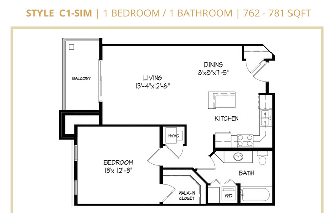 1 bed, 1 bath, 781 sqft, $1,350, Unit 8119-410