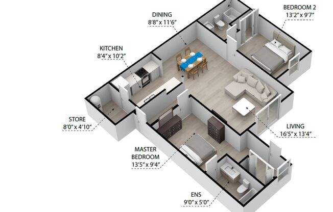 2 beds, 2 baths, 1,036 sqft, $1,150, Unit CrPo - E 67