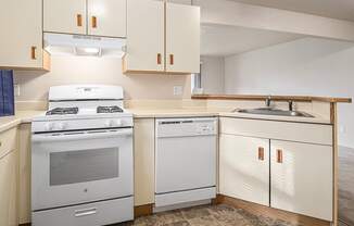A kitchen with a gas stove and a dishwasher at Foxwood and The Hermitage, Portage, 49024