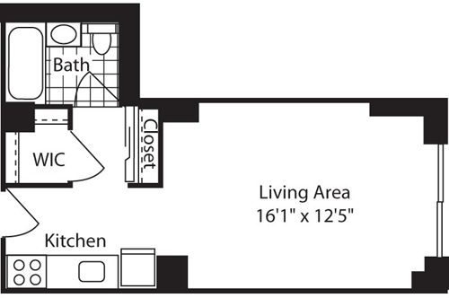 Studio, 1 bath, 424 sqft, $4,752, Unit 414