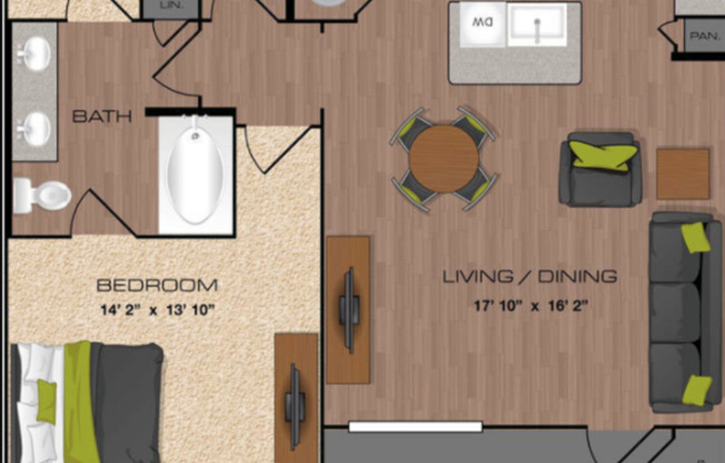 1 bed, 1 bath, 889 sqft, $1,805